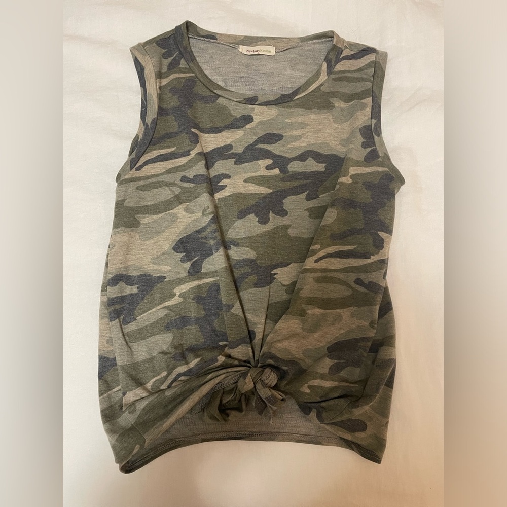 Olive & Dark Green Camo Knot-Front Tank